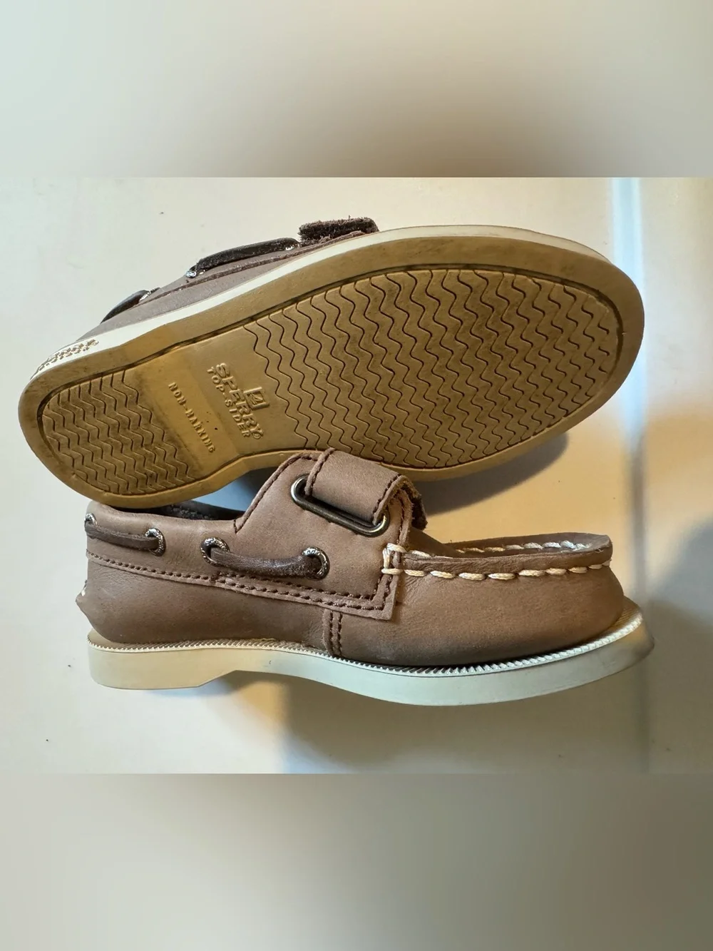 Sperry Top-Sider Toddler Brown Leather Boat Shoe with Hook-and-Loop Strap